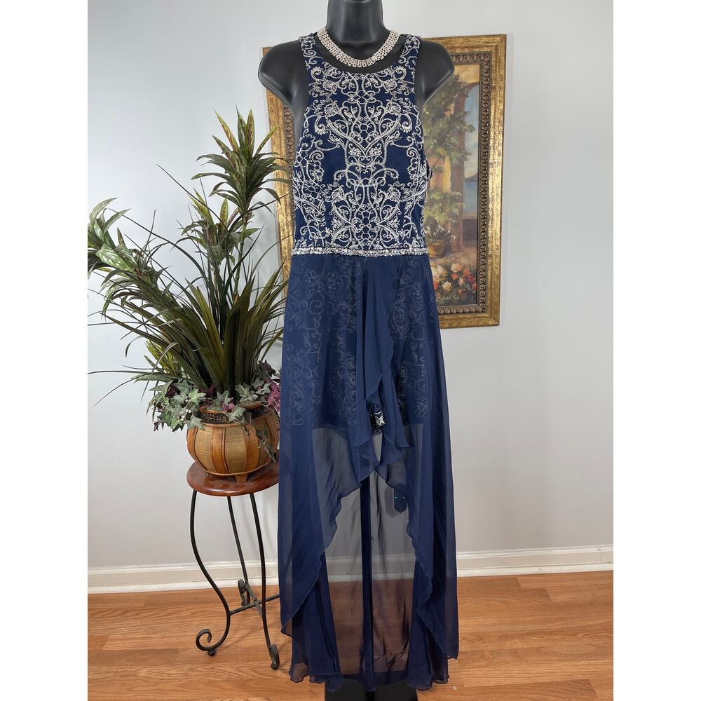 Xtraordinary Gown Dress Women's 9 Navy Blue Embroidered Formal Prom Whimsigoth‎